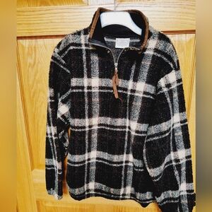 NWT Men's Black/White/Brown Berber Fleece Quarter-Zip